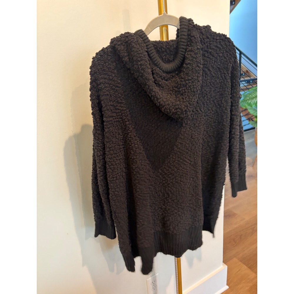 POL Womens Black Popcorn Knit Hoodie Oversized Open Back Sweater Small - Picture 2 of 3